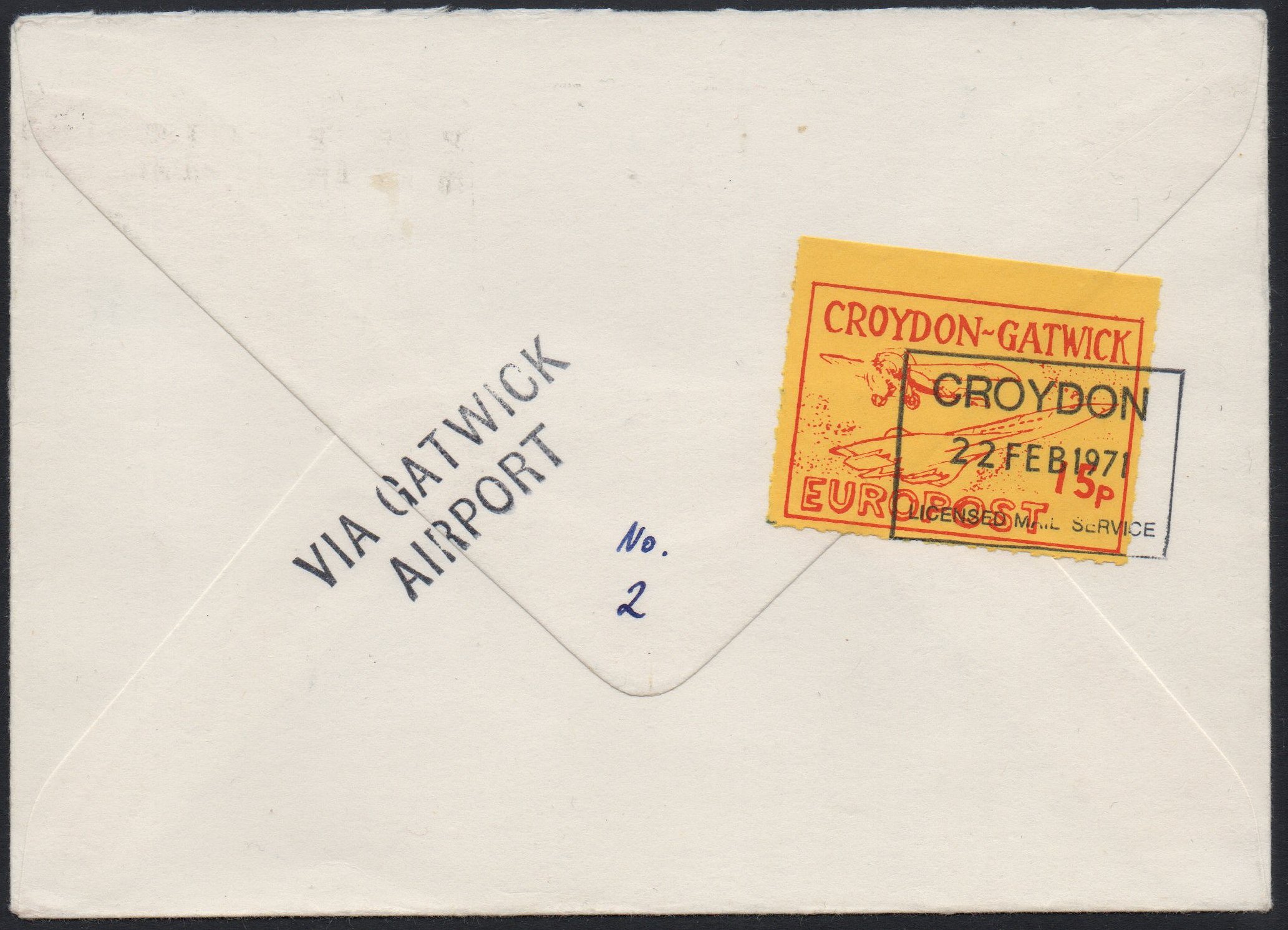 Croydon Gatwick Strike Post Stamps 1971 15p Concorde SECOND ISSUE (rouletted) on cover, sent to Kingersheim, France - Front